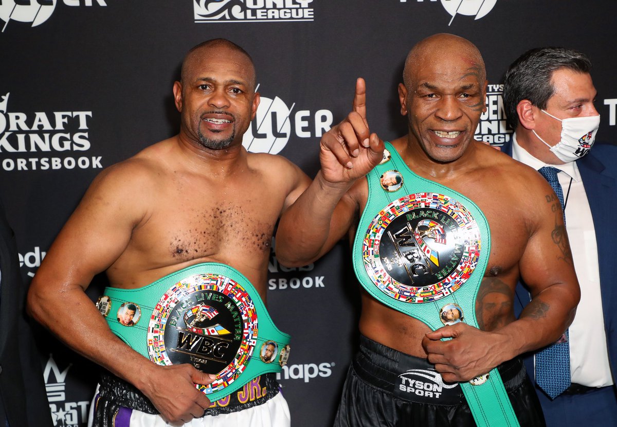 Sporf's tweet photo. 🤝 No winner and no knockouts, but a whole load of fun.

🥊 Amazing to see Tyson and Jones Jr in such good shape.

🤩 Legends. https://t.co/OfAAOTsD2J