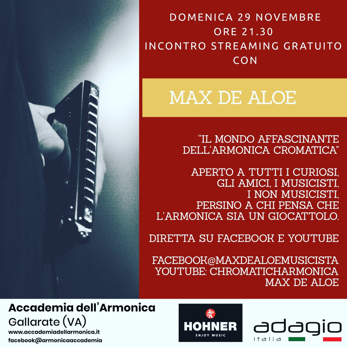 Vi aspetto questa sera on line #maxdealoe #harmonica #livestreaming