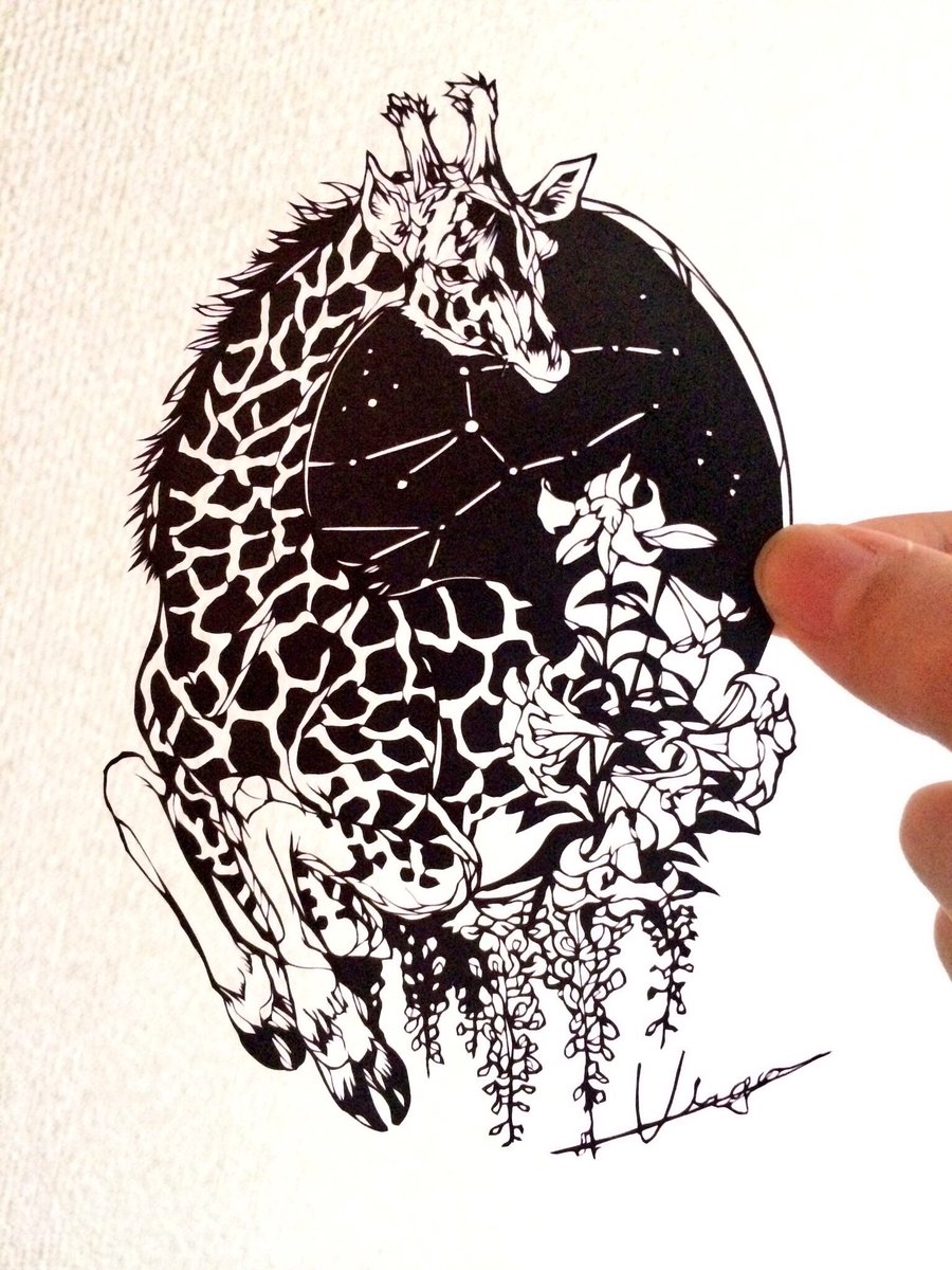 おとめ座 シロユリとフジが腹から咲いてるキリンです キリンなのはまつ毛が長いか 烏海のイラスト