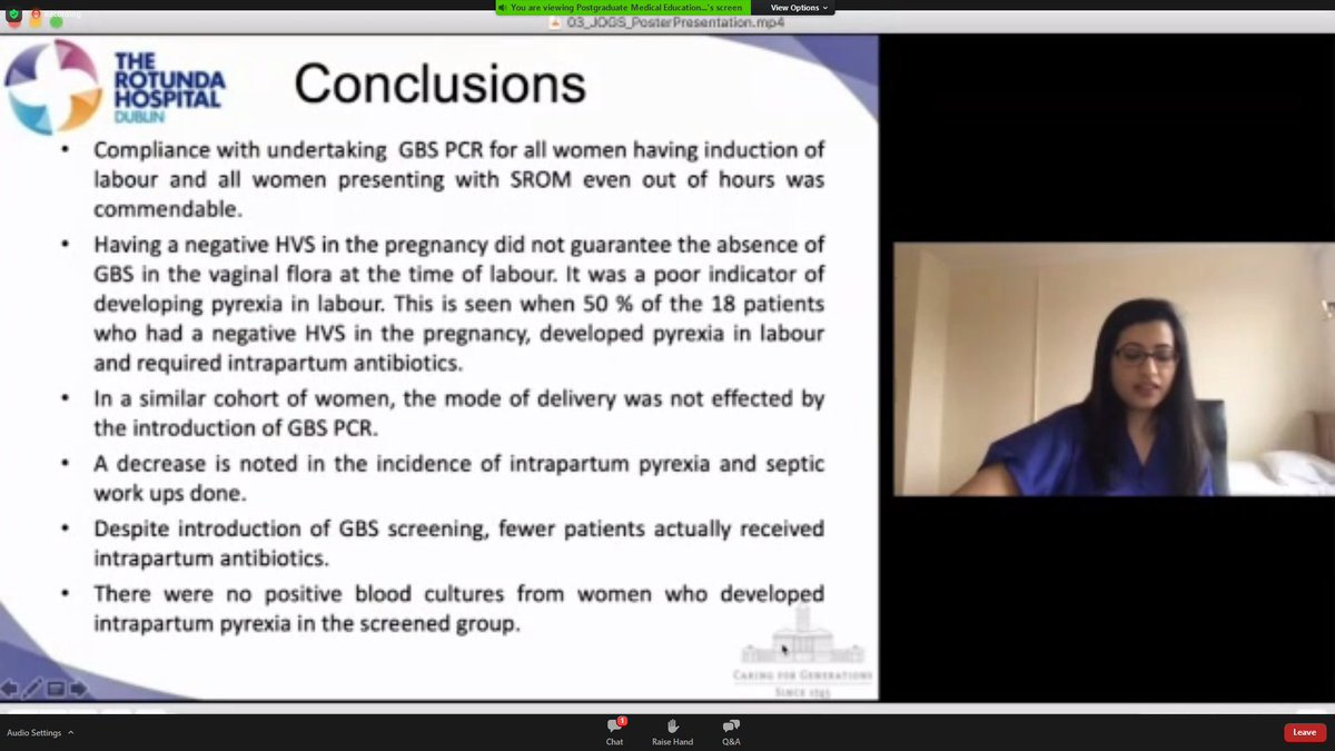 JOGSIreland's tweet photo. Sumaira Tariq's quick overview of her work on implementation of GBS PCR screening prior to induction of labour at @RotundaHospital #tops20JOGSposter #JOGS2020 https://t.co/Kbx3wSNYwg