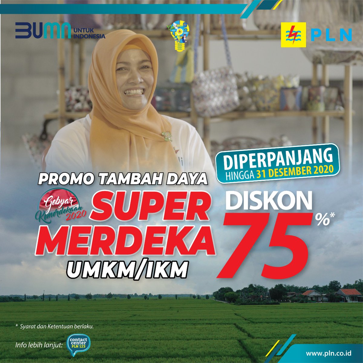 _pln_id's tweet photo. Electrizen, PLN Perpanjang Program Diskon Tambah Daya “Super Merdeka” untuk UMKM dan IKM hingga 31 Desember 2020.
#PowerBeyondGenerations #ListrikUntukSemua #listrikUntukrakyat https://t.co/IwnPd3aiEJ