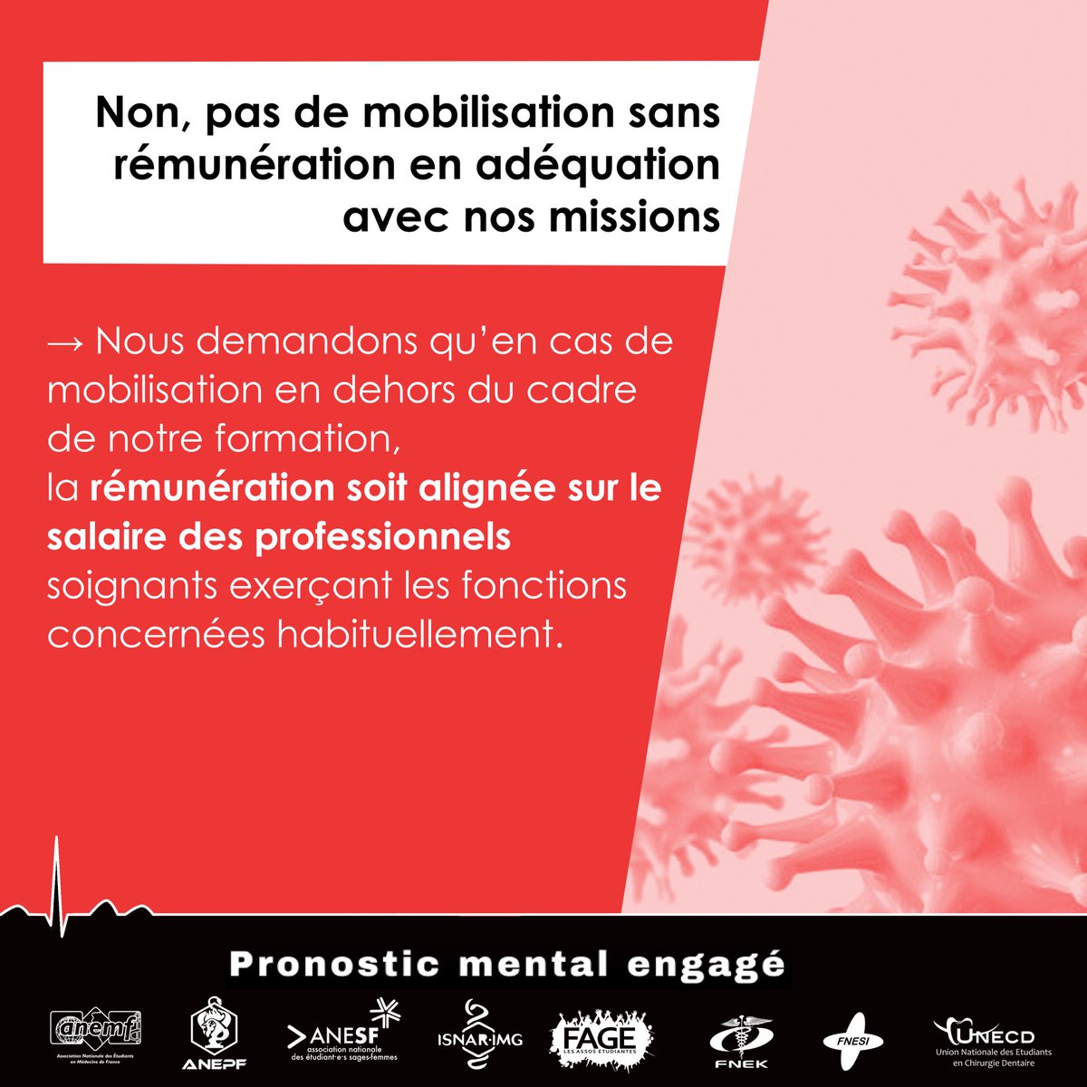 ANEMF's tweet photo. 🔴 MES ÉTUDES, VOTRE SANTÉ
 
Pour que demain nous soignions, que nous VOUS soignions, aujourd'hui, nous devons :
👉 Être protégés
👉 Être encadrés
👉 Être formés
👉 Être rémunérés
 
#PronosticMentalEngagé https://t.co/CMiHMGb7BB