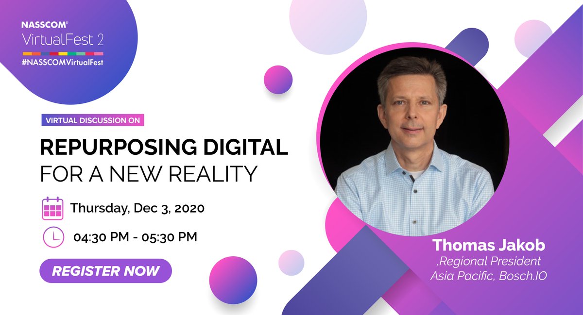 NasscomEvents's tweet photo. Experimenting with adoption of existing tech innovatively is key to flourish in a new world. Hear @ThomasJakob_BSI @Bosch_IO share acumens to multiply assets on 'Repurposing Digital for a New Reality' at #NASSCOMVirtualFest2.
Dec 3 | 4:30PM
Register https://t.co/WlobFlw5By https://t.co/u8zvoTlw53