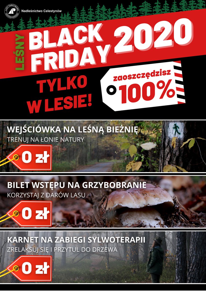 Doskonały RTM od Lasów Państwowych. Leśny Black Friday 🌲 Tym celniejszy, że w czasach pandemii, gdy nie tylko trzeba dbać o portfel ale także o zdrowie i kondycję fizyczną 💚 Zwłaszcza na łonie natury 🌿 Wszystko za zero złotych! 
Zero euro, zero złotych!
#Lasy #DaryLasu