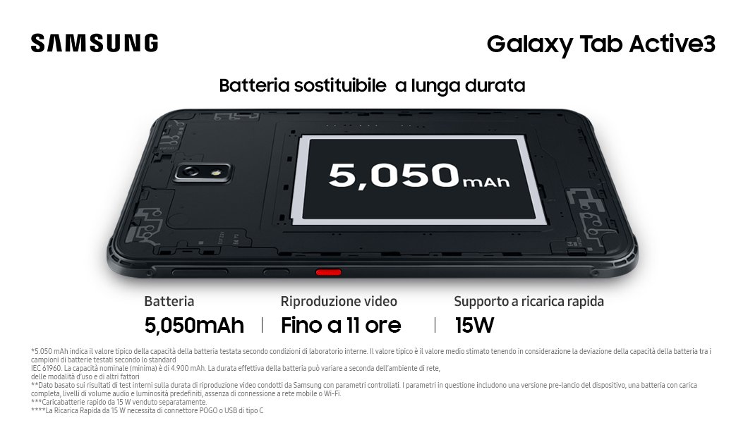 Una batteria costruita per durare, ma allo stesso tempo facile da sostituire se necessario. #GalaxyTabActive3. Scopri di più: bit.ly/2V6QxtV