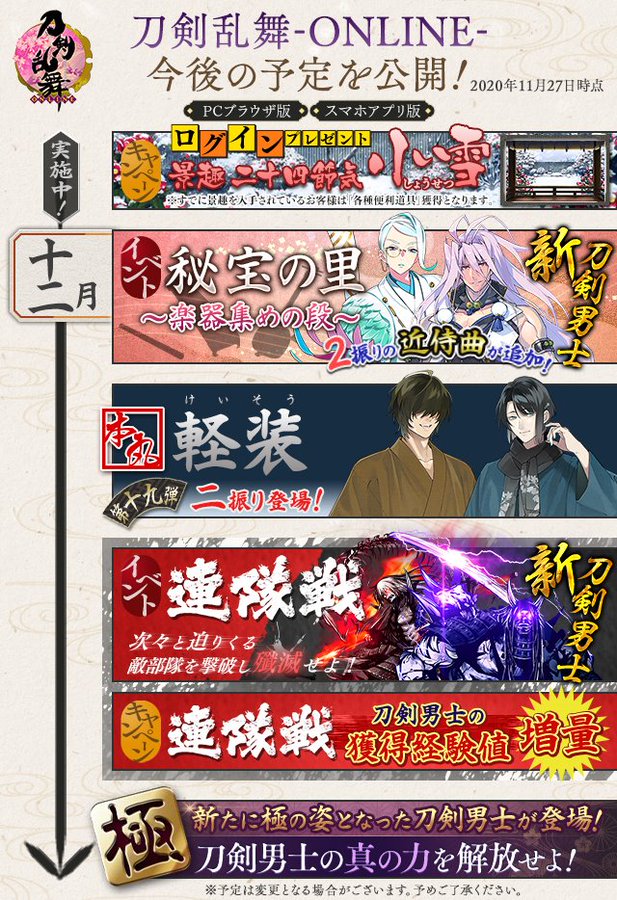 12月の予定と新刀剣男士 思いつくまま 気の向くまま