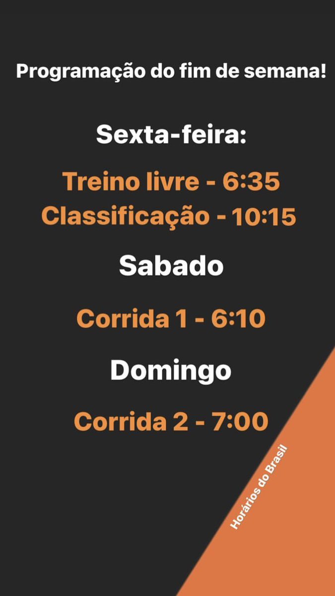 DrugovichBrasil's tweet photo. 📲 @FelipeDrugovich via Instagram
horários do fim de semana!
#FD15 #DrugovichBrasil https://t.co/LoK8LvXZS2