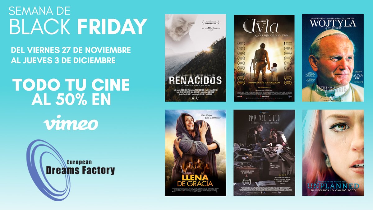 EuropeanDreamsF's tweet photo. El #BlackFriday llega a #EDreamsFactory 

Entra en VIMEO y disfruta de un 50% de #descuento en el alquiler online de todas nuestras películas´🎥.

➡️ Entra ya: https://t.co/GQ9ZCG0D9Z

El mejor cine con valores para toda la #familia 👨‍👩‍👧‍👦

#Cine #Estreno #Oferta #TuCineEnCasa https://t.co/EzwqJ4AYQJ