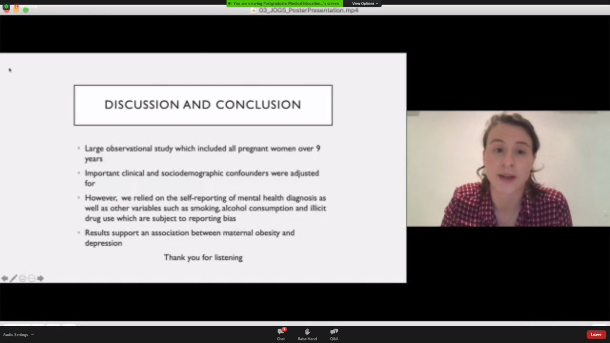 JOGSIreland's tweet photo. Emma Tuthill giving us an overview of her work maternal obesity and reported depression at the first antenatal visit #tops20JOGSposter #JOGS2020 https://t.co/vUAq8w56hf
