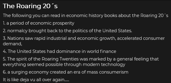 I'm not talking about 'now'. Everyone expected economic data to slow as we moved from Autumn to Winter. I'm talking about the roaring 20's analogies like this (via Refinitiv &  @themarketear )