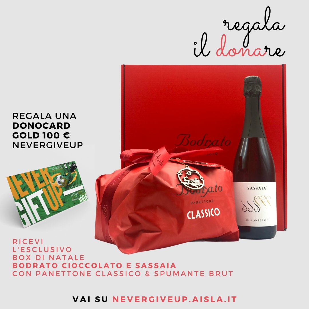 Il regalo più grande è "regalare il donare"! Con le donocard #NeverGiftUp silver o gold, il #Natale fa il bis: sostieni la ricerca sulla #SLA e gusti l'eccellenza della <a href="/regionepiemonte/">Regione Piemonte</a> con #Bodrato #cioccolato e Azienda Vitivinicola #Sassaia.
👉 Vai su bit.ly/2UHMALW