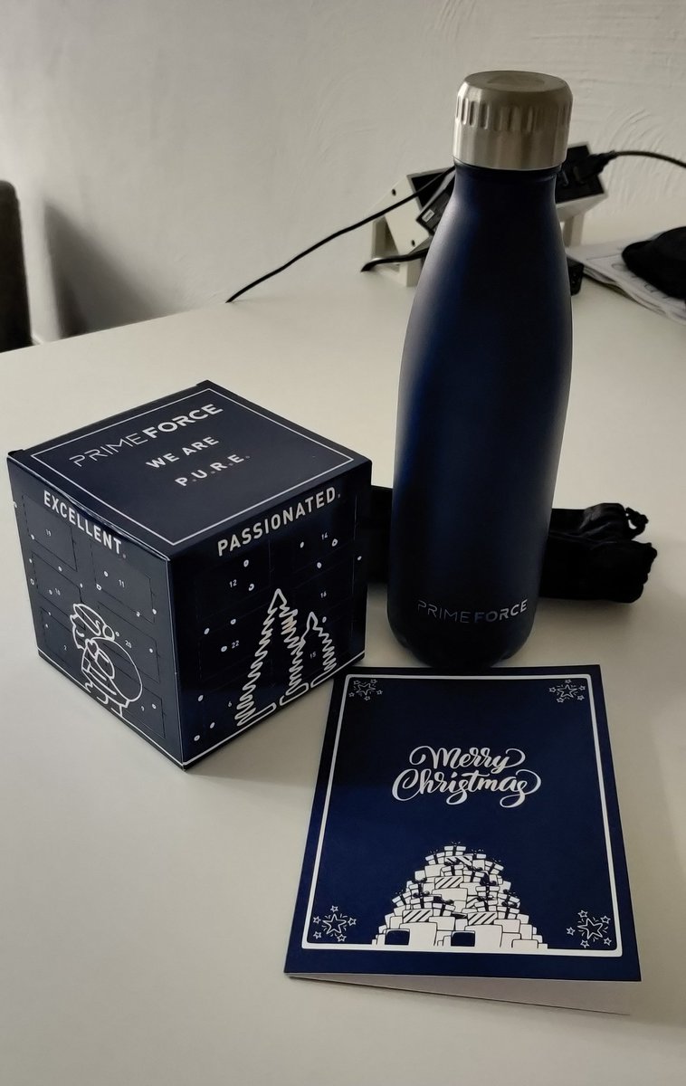 primeforcegroup's tweet photo. At the end of the morning part of the (home) office day x-mas event, we were asked to open the first package.

And there will definitely be times again where I will put the bottle to good use. https://t.co/udmJG6c2xn