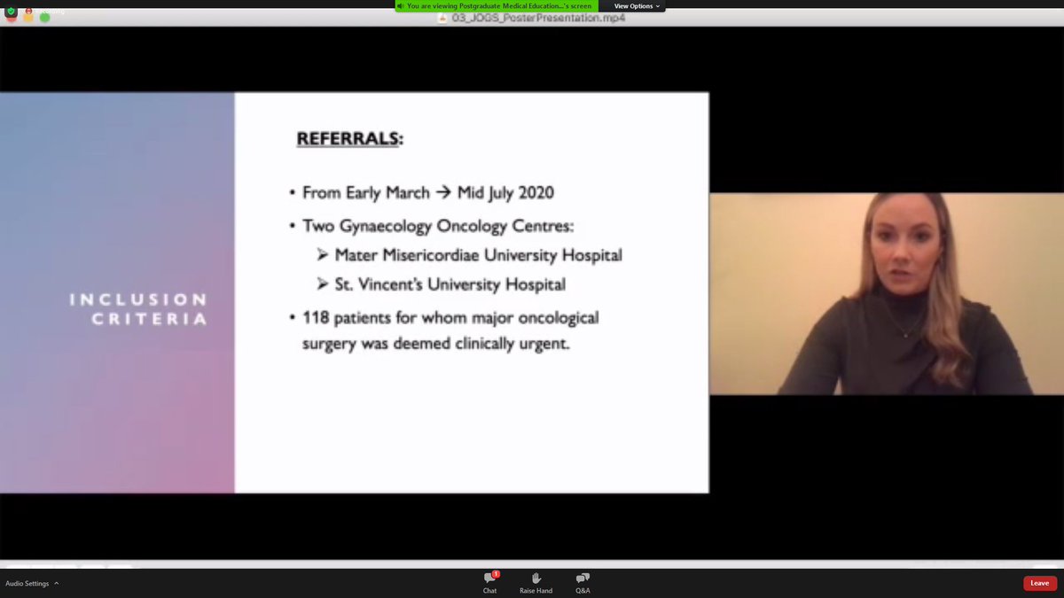 JOGSIreland's tweet photo. Siobhan Moran's quick overview of her work on how gynaeoncology services continued to be delivered safely during COVID-19 #tops20JOGSposter #JOGS2020 https://t.co/V84xp6jRgN