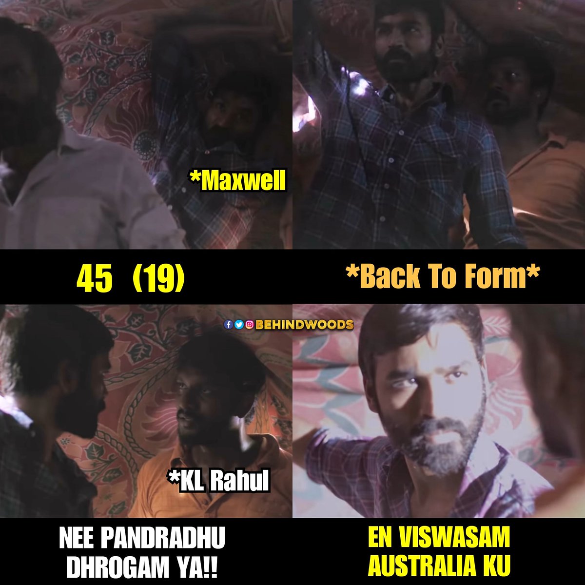 behindwoods's tweet photo. Back To Form Vandhachu!! 🔥
#Maxwell #KLRahul #IndvsAus #KX1P #INDvAUS #AUSvsIND https://t.co/0GD7fYgS9q