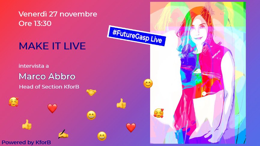 BGasperini's tweet photo. #FutureGasp Live 👁🗨 #MakeItReal
3ª serie del mio format #Instagram martedì venerdì e we insieme a CREATORI DI FUTURO | oggi 13.30 parlo di tech e scienza dei materiali innovativi con Marco Abbro Head of Section @KforBusiness e progetto che ha creato in @Reg_Campania #StayTuned https://t.co/qFt9wjdlwS