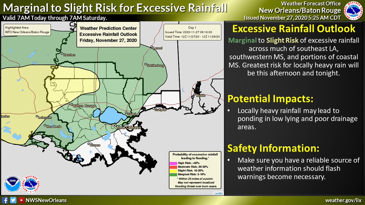 ⛈ With multiple rounds of rain expected locally heavy rainfall is still a concern. 1st round will be later today & tonight; & the next round could be overnight Saturday & through Sunday. An additional 2 to 4 inches with locally higher amounts is expected. #LAwx #MSwx https://t.co/ksHWjRUWBo