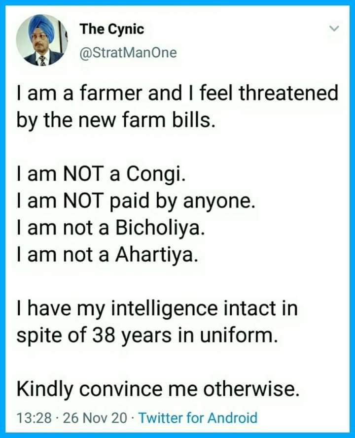 AlbinBrightDas's tweet photo. Is India still a Democratic country?
Do farmers need Visa for entering Delhi?Farmers protesting for their rights&amp;livelihood are treated as terrorist by Capitalist BJP Govt(working for Ambani&amp;Adani)Our Constitution provides us right to protest  #IamWithFarmers https://t.co/g7Vs8eByLb