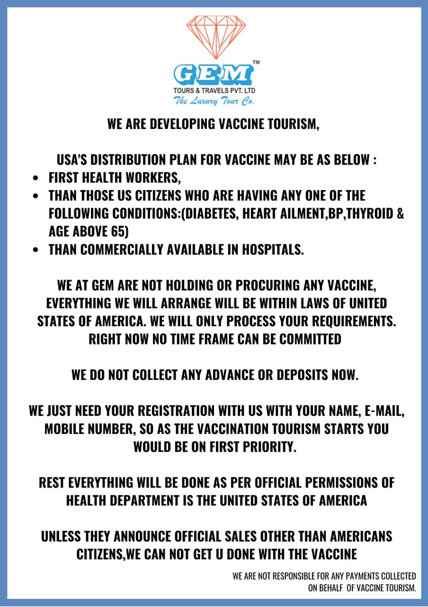 Gem_Travels's tweet photo. of course not to get carried way &amp; stay away from false news, but this a new concept and revival in tourism &amp; hospitality industry, much needed breather for this industry, thank you for tweeting on #vaccinetourism #gemtravels https://t.co/eD16ceHTfj