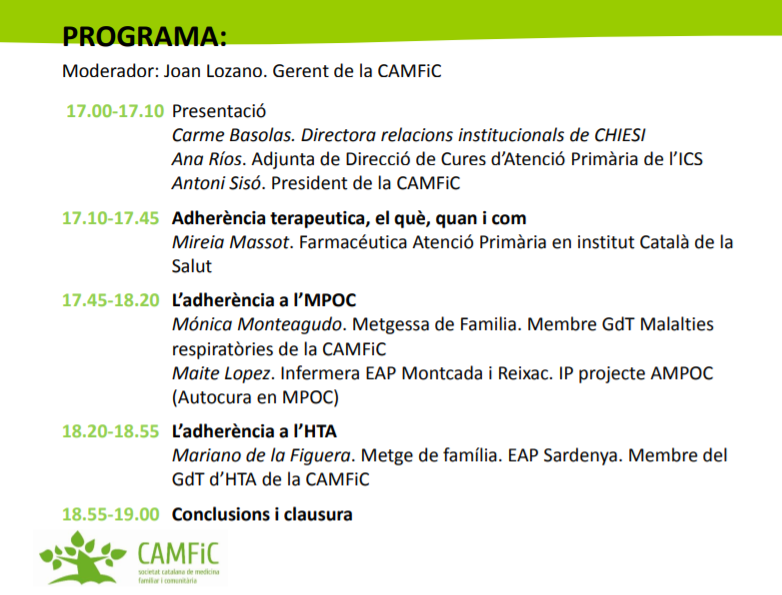 CAMFiC's tweet photo. 📢Adherència Terapèutica, compliment del pacte terapèutic

📅 30/11
⏰17h

📲https://t.co/ewFcsGwWlJ https://t.co/OxqEEcgDAm