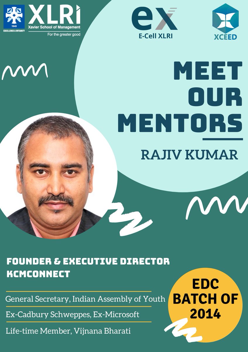 XceedXlri's tweet photo. Introducing the XCEED mentors!

Mr. Rajiv Kumar, Founder and Executive Director of KCMconnect, is an XLRI alumnus from the 2014 batch. He held important roles in many MNC's &amp; holds position of General Secretary, Indian Assembly of Youth.

#EcellXLRI #XCEED #incubator #mentorship https://t.co/Nbp7hNewJB