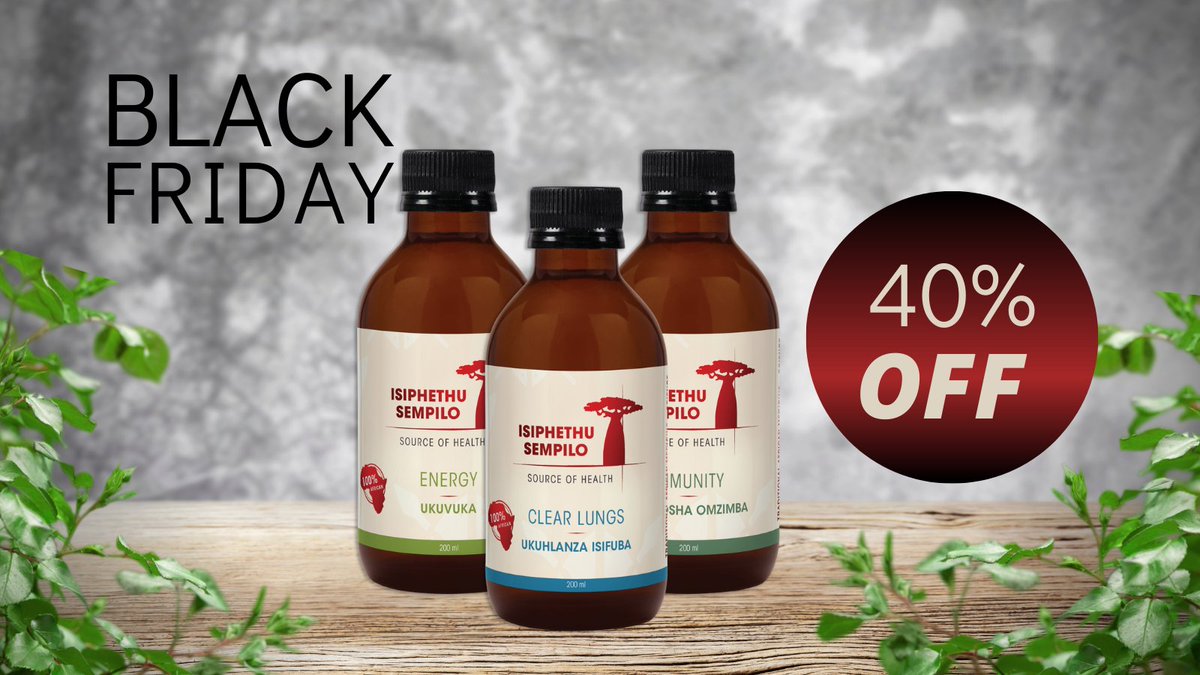 SourceofHealth1's tweet image. This Black Friday only - 40% OFF EVERYTHING!
All Isiphethu Sempilo remedies have been discounted by 40% on our online shop - only for today! Shop for your health now: sourceofhealth.co.za/shop/

WAS R185 Each - NOW: R111 Each

#blackfriday #BlackFridayDeals #BlackFridaySA #health