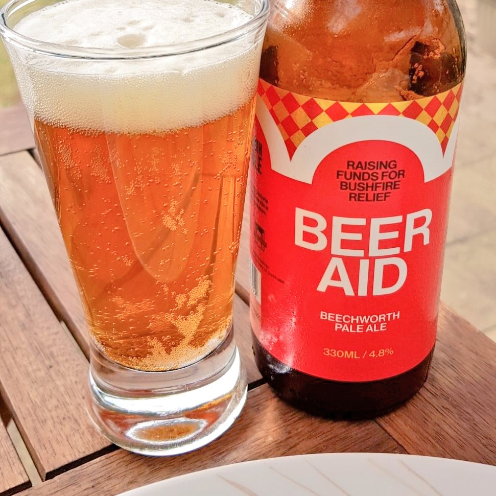 Beer Aid. Proceeds for this delicious <a href="/NakedNed/">Bridge Road Brewers</a> Beechworth Pale Ale goes to bushfire relief. Does that mean it should be tax deductible? 🤔