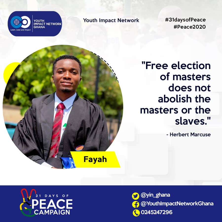 yin_ghana's tweet photo. DAY 2️⃣2️⃣ of #31daysofPeace
Free and fair #Elections is what we seek.
#ELECTION2020
#ElectionDay
#peace2020 https://t.co/nMyDcbHI01