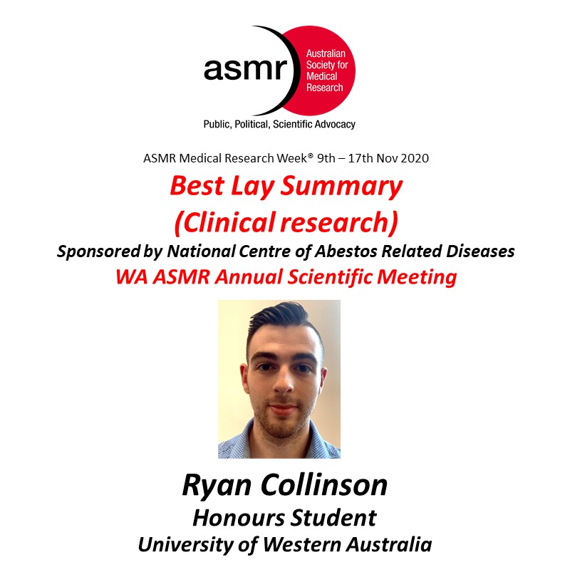 TheASMR1's tweet photo. The award for best lay summary in clinical research was presented to Ryan Collinson @RyanCollinson13 of @UWAresearch @uwanews! https://t.co/9PyprEzftC