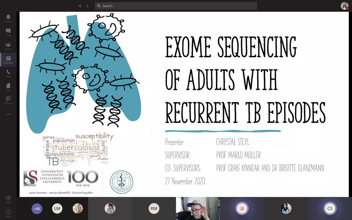 SuMBHG's tweet photo. #MBHGHonours2020
Ms Chrystal Steyl a #mbhghonours candidate within @SUTBHostGen Research Group is next up to present for the Honours #finalpresentation. Her #research involved "#Exome #sequencing of adults with recurrent #TB episodes"
#tuberculosis #recurrentTB #WomenInSTEM https://t.co/uQXWfQ6vhF