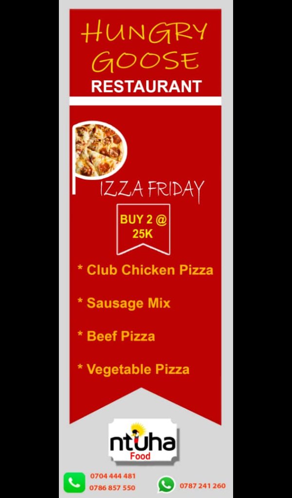 ntuhafood's tweet photo. Are you around mbarara and it's outskirts? It's a crazy deal on Fridays with Ntuha deliveries. Get 2 pizza at 25k, as if that's not enough call in on 0704444481, WhatsApp on 0755223813 and have your orders delivered at your door step.                 *Ntuha...Greatness delivered* https://t.co/C3RtnvMbL4