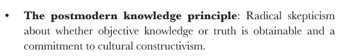 Sometimes this is read as the denial of objective truth. Sometimes, as scepticism about whether it can be known. Sometimes, as a rejection of a certain theory of what the truth is (truth instead becomes relativised).