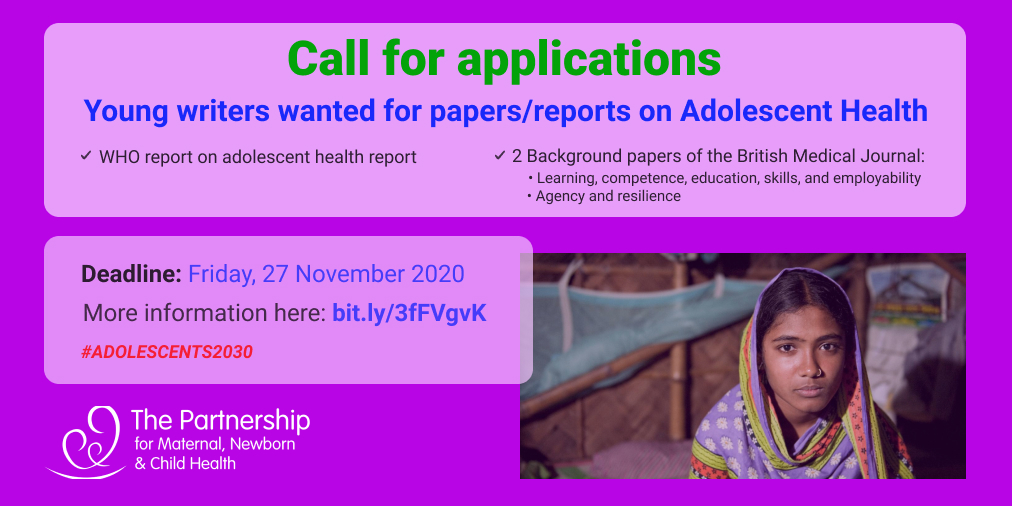 Young writers wanted for papers/reports on Adolescent Health with <a href="/WHO/">World Health Organization (WHO)</a> and <a href="/PMNCH/">PMNCH</a>. Adolescents and young people strong writing skills in English are welcomed to apply. More details here: bit.ly/3fFVgvK. DEADLINE TODAY. To apply: Email kosteleckys@who.int #Adolescents2030