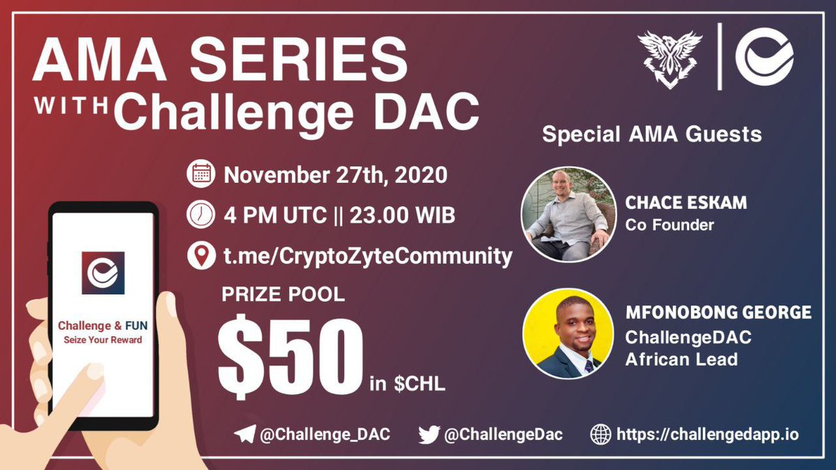 ChallengeDac's tweet photo. Announcement: Joint AMA

🏢Venue : https://t.co/CNCD43j5mj
📅Date : 27th November
🕰️Time : 4 PM UTC

📜Rules:
1. Follow @ChallengeDac and @CZ_Community on Twitter.

2. Like + Retweet + Tag 3 friends.

#chl #challengeeos #challengedac #eos #eosio #dapp #gaming https://t.co/Q4VIwOgMMT