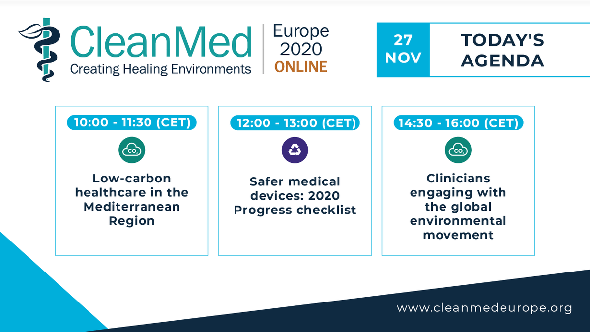 CleanMedEurope's tweet photo. #CME20 - Day 5⃣! Closing the first week, we have 3 more sessions for you today:
➡️#Lowcarbon healthcare in the Mediterranean Region
➡️Safer medical devices: 2020 Progress checklist
➡️Clinicians engaging with the global #environmental movement
https://t.co/uapGXCjllZ https://t.co/oENzxQTCXx