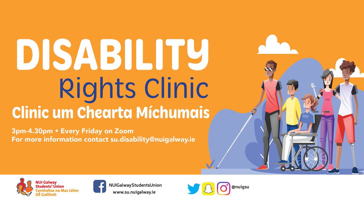 GalwayAccess's tweet photo. Disability Rights Clinic with @NUIGSU Disability Rights Officer Patricia O’Mahony

Every Friday, 3pm-4.30pm on Zoom. 

More info: su.disability@nuigalway.ie
or go to 
https://t.co/Igt8vky0Iv… https://t.co/sR1wjguH0X