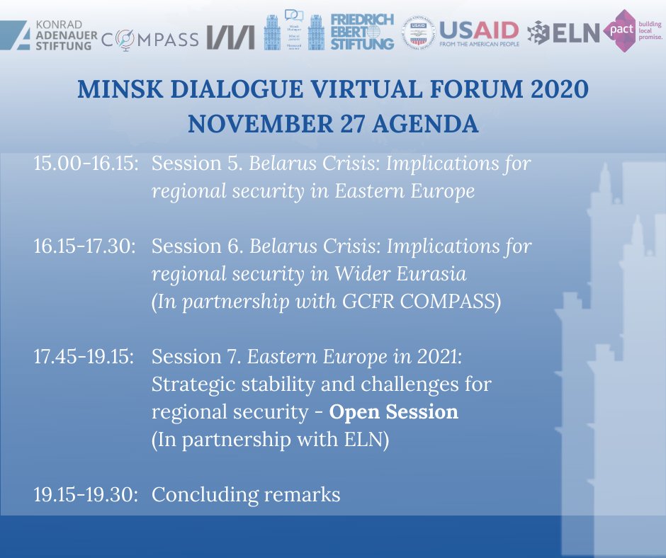minskdialogue's tweet photo. Today is the third and the last day of the Minsk Dialogue Virtual Form! 
Today #MinskDialogueForum focuses on #Belarus #Crisis
You can find the Agenda below ⤵️
🤝 Today's sessions are supported by @GCRF_COMPASS and @theELN
❗️ Join the OPEN SESSION via https://t.co/aF49w48HVC https://t.co/DG1uFT3JdE