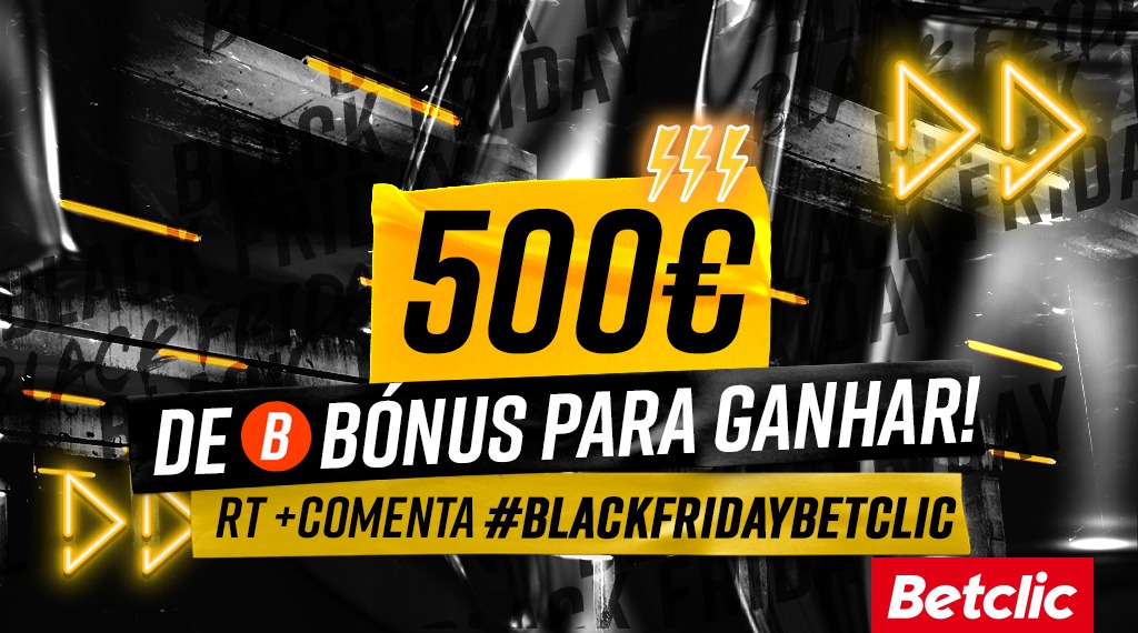 🔥 A Black Friday é na Betclic! Temos 25€ de Bónus escondidos para dar a 20 pessoas até ao final do dia.

1 - Dá RT
2 - Comenta ou faz um tweet com #BlackFridayBetclic
3 - Vê se foste um dos premiados

Apenas é válido no primeiro comentário. 
Bónus pago até terça-feira.