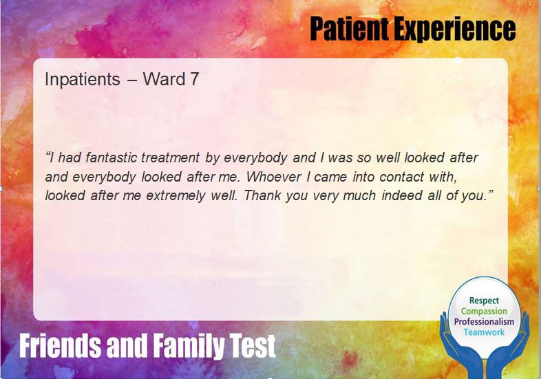 WalsallHcareNHS's tweet photo. Fantastic feedback received for Inpatients – Ward 7 #FeedbackFriday #PatExpWalsall #WalsallandProud https://t.co/4LaLcNS35K