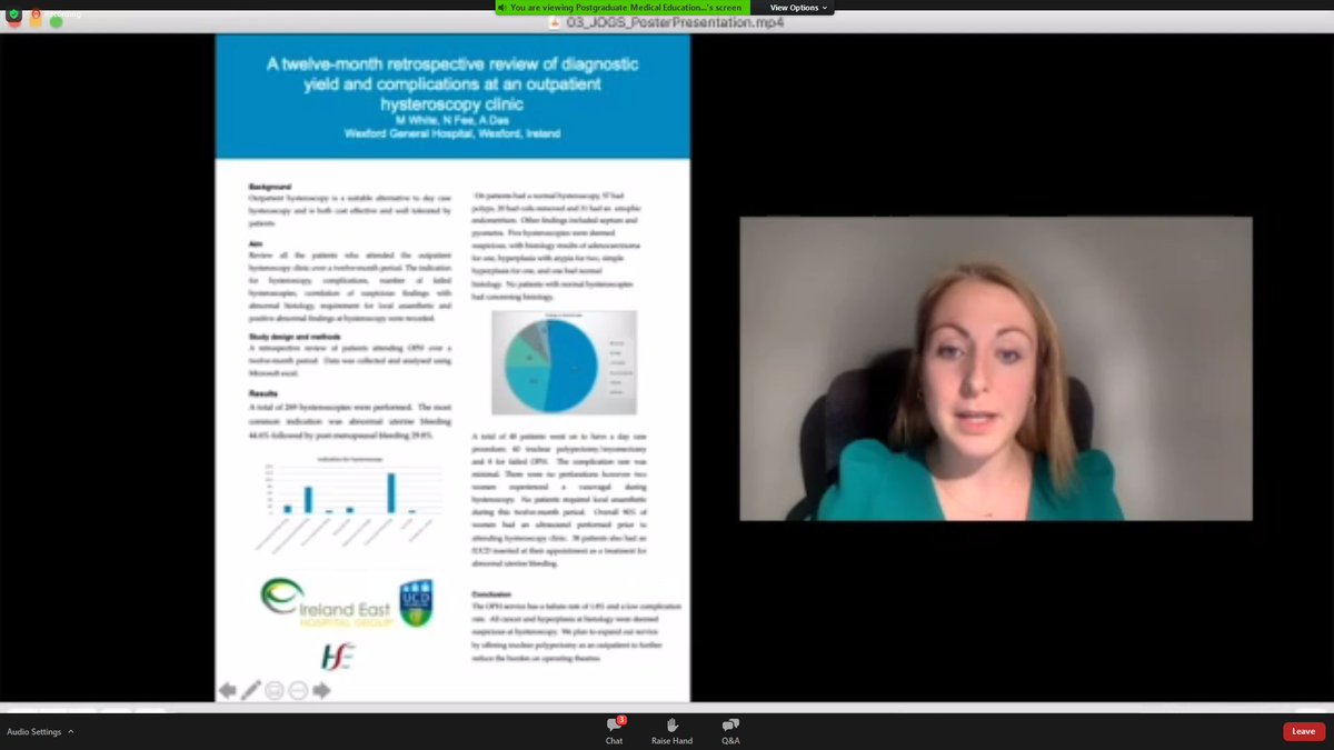 JOGSIreland's tweet photo. Maeve White's quick overview of her work on a 12-month review of the good work done at the outpatient hysteroscopy clinic at Wexford General Hospital #tops20JOGSposter #JOGS2020 https://t.co/XxRRGj8hT4