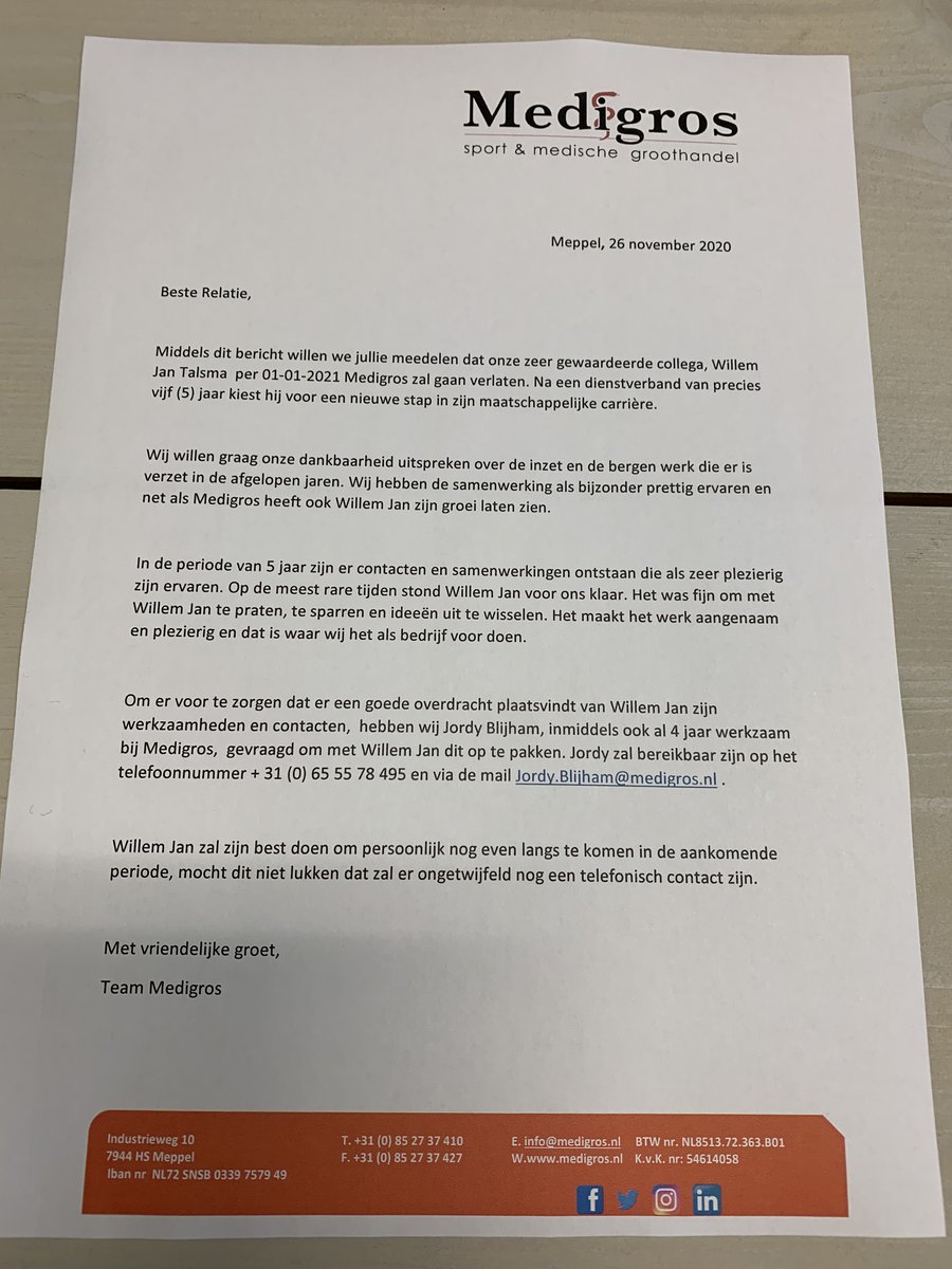 Er is een tijd van komen en van gaan..... Na vijf succesvolle jaren is er tijd voor een nieuwe uitdaging 
<a href="/wjtalsma/">Willem Jan Talsma</a>  <a href="/Medigros/">Medigros</a> 
  #uitdaging #doorgroeien
