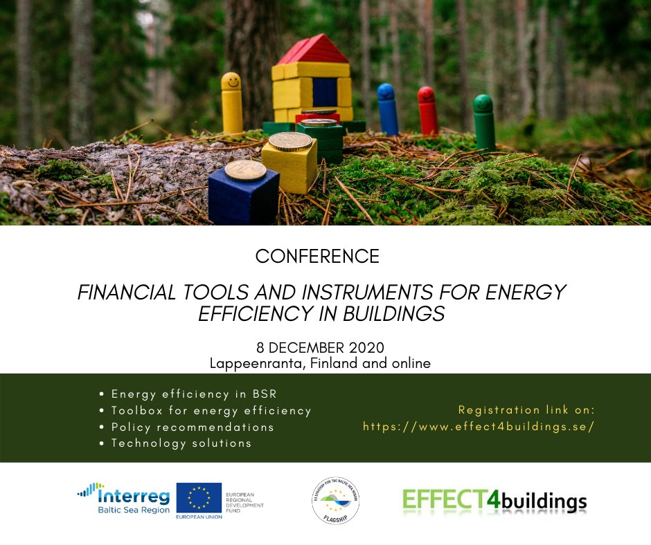 Make sure to register for <a href="/EFFECT4building/">EFFECT4buildings</a> final conference "FINANCIAL TOOLS AND INSTRUMENTS FOR ENERGY EFFICIENCY IN BUILDINGS" that takes place on 8 December 2020. Detailed agenda and registration link on:
effect4buildings.se/effect4buildin… 
<a href="/InterregBSR/">Interreg Baltic Sea Region</a> #energyefficiency
