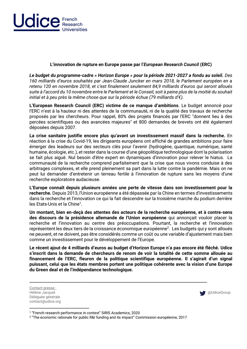 🇫🇷 L’innovation de rupture en Europe passe par l’<a href="/ERC_Research/">European Research Council (ERC)</a> ! Retrouvez notre communiqué sur le budget d'#HorizonEurope.
🇬🇧 Cutting-edge #innovation in #Europe is made through the European Research Council !
<a href="/LERUnews/">LERU</a> <a href="/guildeu/">The Guild</a>