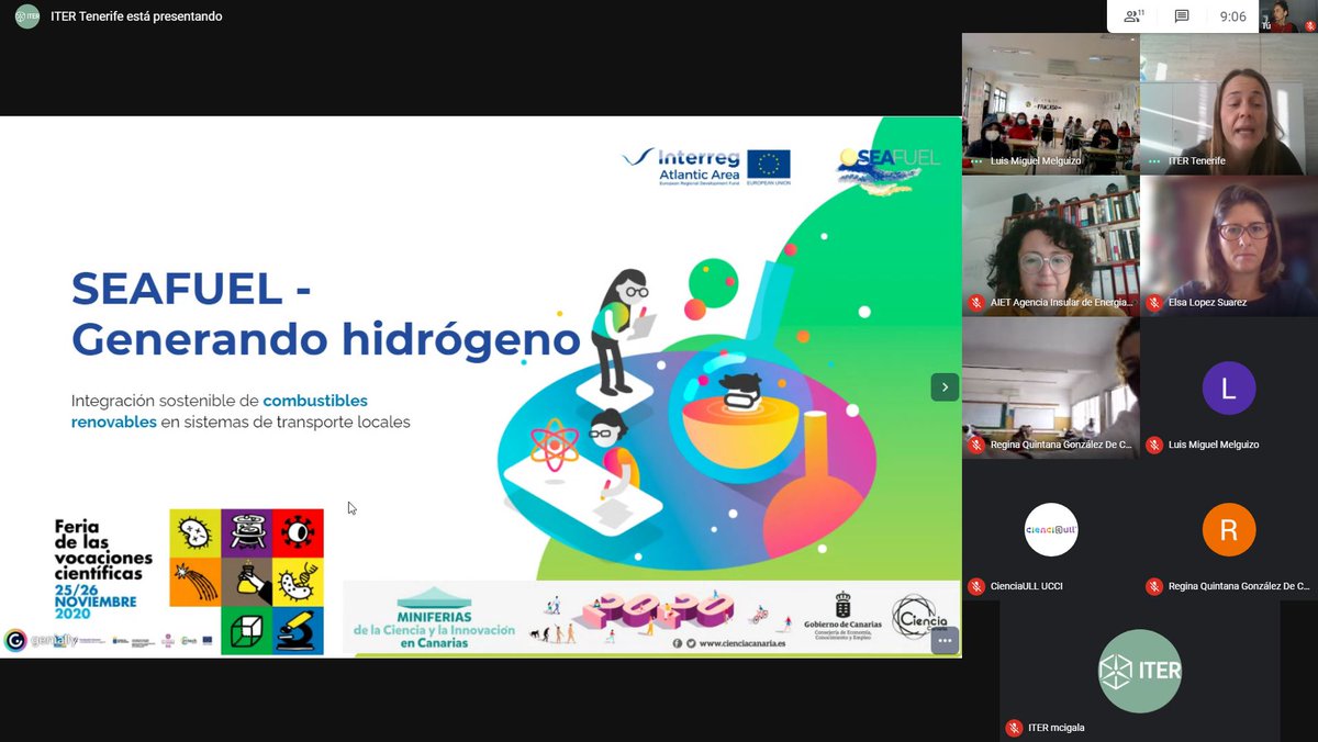 SEAFUEL_EU's tweet photo. 📢Last day of our #webinars within the frame of the Mini -Science Fair of Tenerife!
👉Two groups of IES el Tanque and the School Casa Azul joined us today to know how seawater🌊and solar energy☀️can be used to produce GREEN HYDROGEN
#scic20 #miniferia20
@fg_ull https://t.co/iO0tXetc0X
