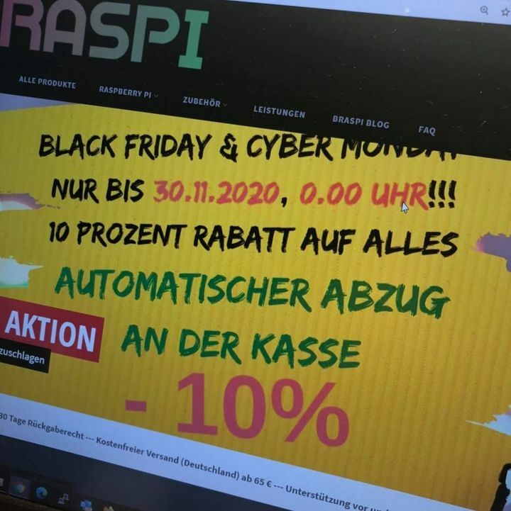 buyraspi's tweet photo. BFCM 2020 Aktion bei braspi: 10% auf alles unter https://t.co/6leJVnBTPP Nur bis Montag 30.11.2020 und nur solange der Vorrat reicht. https://t.co/aCbdHW2UUC
