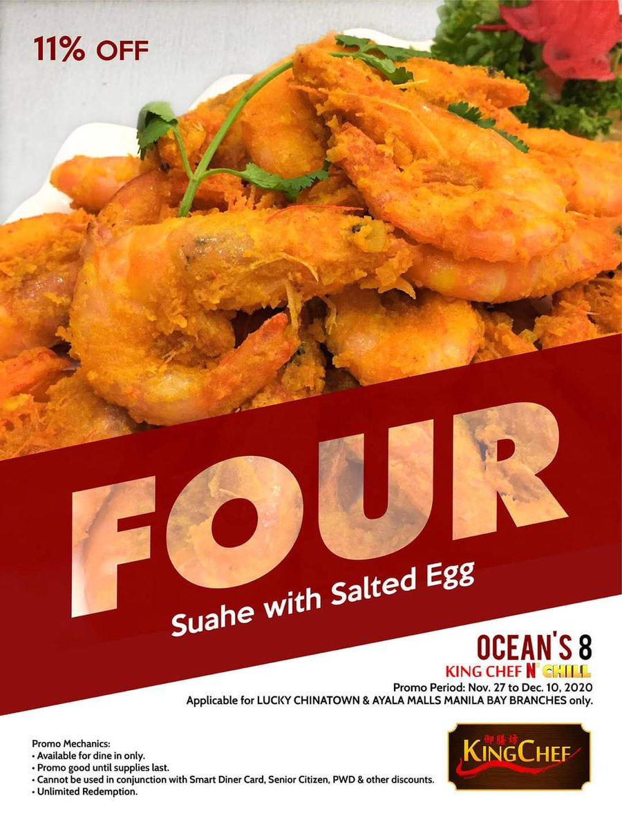 kingchefph's tweet photo. Take a bite from this SUAHELICIOUS dish with an 11% DISCOUNT to boot! 🤤

Available for Dine In transactions only at King Chef Ayala Malls Manila Bay and King Chef Seafood Restaurant Lucky Chinatown Mall branches until December 10, 2020. Grab it now while it lasts!

T&amp;C apply. https://t.co/hGyRDVJ8oX