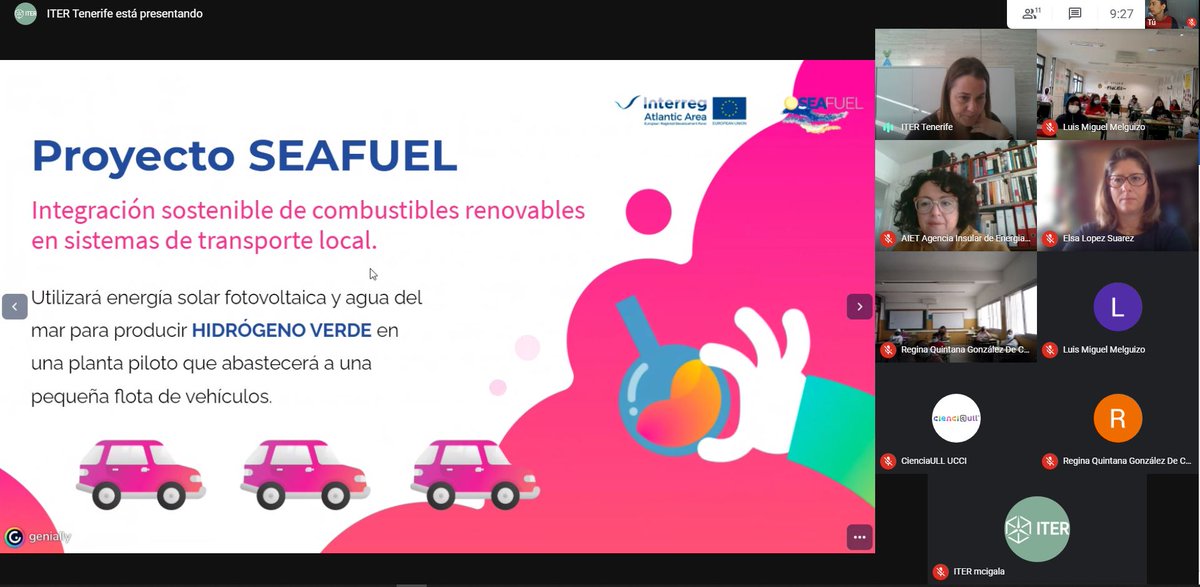 SEAFUEL_EU's tweet photo. 📢Last day of our #webinars within the frame of the Mini -Science Fair of Tenerife!
👉Two groups of IES el Tanque and the School Casa Azul joined us today to know how seawater🌊and solar energy☀️can be used to produce GREEN HYDROGEN
#scic20 #miniferia20
@fg_ull https://t.co/iO0tXetc0X