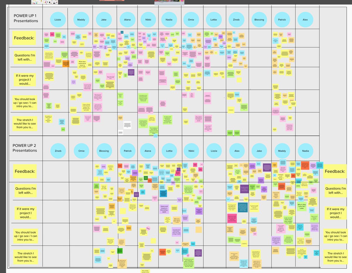 8/ Week 8'Power Up' Day marks the end of the Explore Phase. Everyone presents their 'evidence table' to the group for feedback, critique and builds which are captured on sheets (see  @IritPollak presenting the early stages of  @WADUP_Podcast).This can also be done on Zoom.