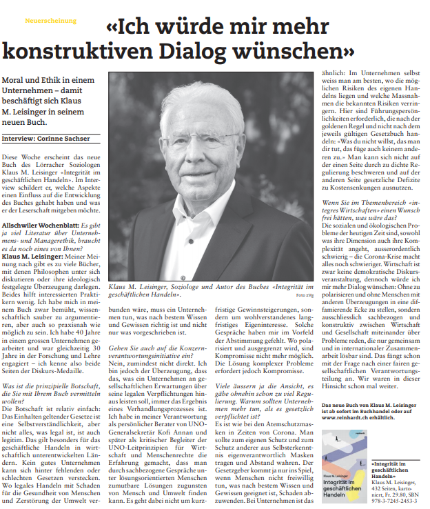 LeereNein's tweet photo. Der ehemalige Berater von Kofi Annan, Klaus Leisinger, sagt im Allschwiler Wochenblatt:

"Die Lösung komplexer Probleme erfordert (...) Kompromisse."

❗️Mehr Miteinander statt Gegeneinander. Darum NEIN zur Verrechtlichung, NEIN zur #UVI #KVI. #abst20 ❗️ https://t.co/mKKSDRB3B3