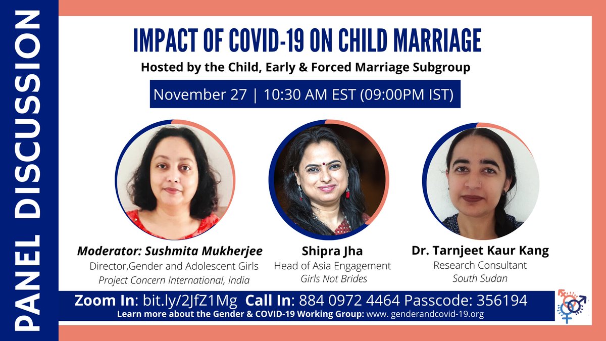 Gender and Public Health Emergencies (@gender_covid19) on Twitter photo Coming up today at 10.30 EST. An expert panel on the impact of #COVID19 on child marriage. This is organised by our Working Group and we hope that you will register and give them your support: us02web.zoom.us/j/88409724464?… <a href="/sushmita_75/">susmita mukherjee</a>
Please RT widely! Coming up today at 10.30 EST. An expert panel on the impact of #COVID19 on child marriage. This is organised by our Working Group and we hope that you will register and give them your support: us02web.zoom.us/j/88409724464?… <a href="/sushmita_75/">susmita mukherjee</a>
Please RT widely!