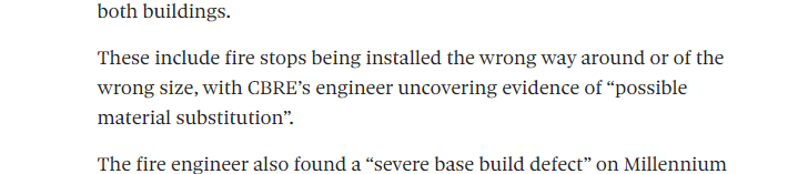 Like so many buildings up and down the country, the  @MpmtSalford has widespread firestopping issues. Poor workmanship, lack of understanding of cavity barriers, potential material substitution all present. This sort of description we see all too often.
